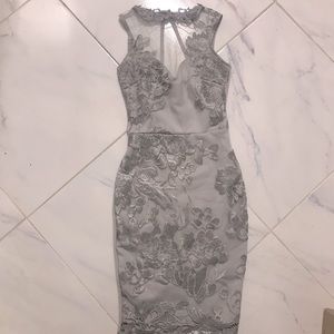 ASOS Lipsy London High Neck Grey Lace Appliqué Dress